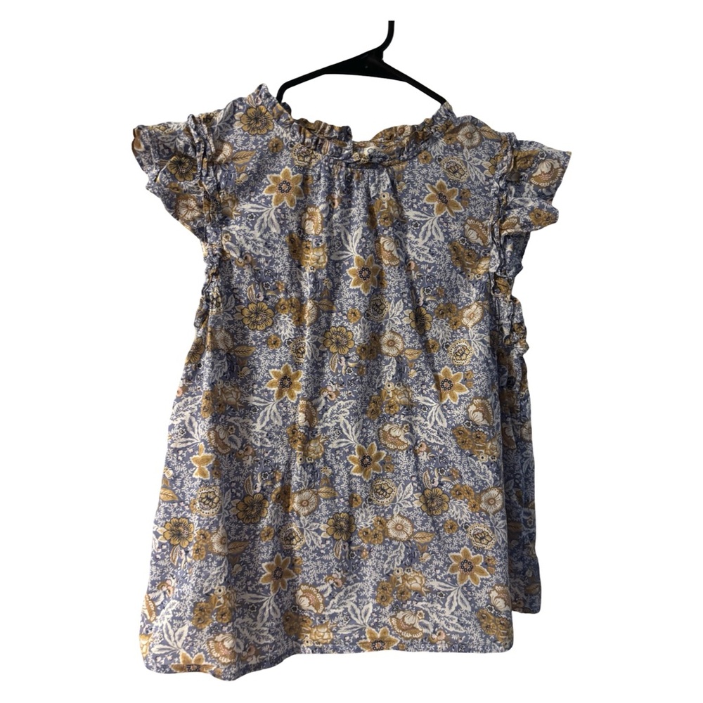 C&C California Blue and Mustard Floral Ruffle Sleeve Top